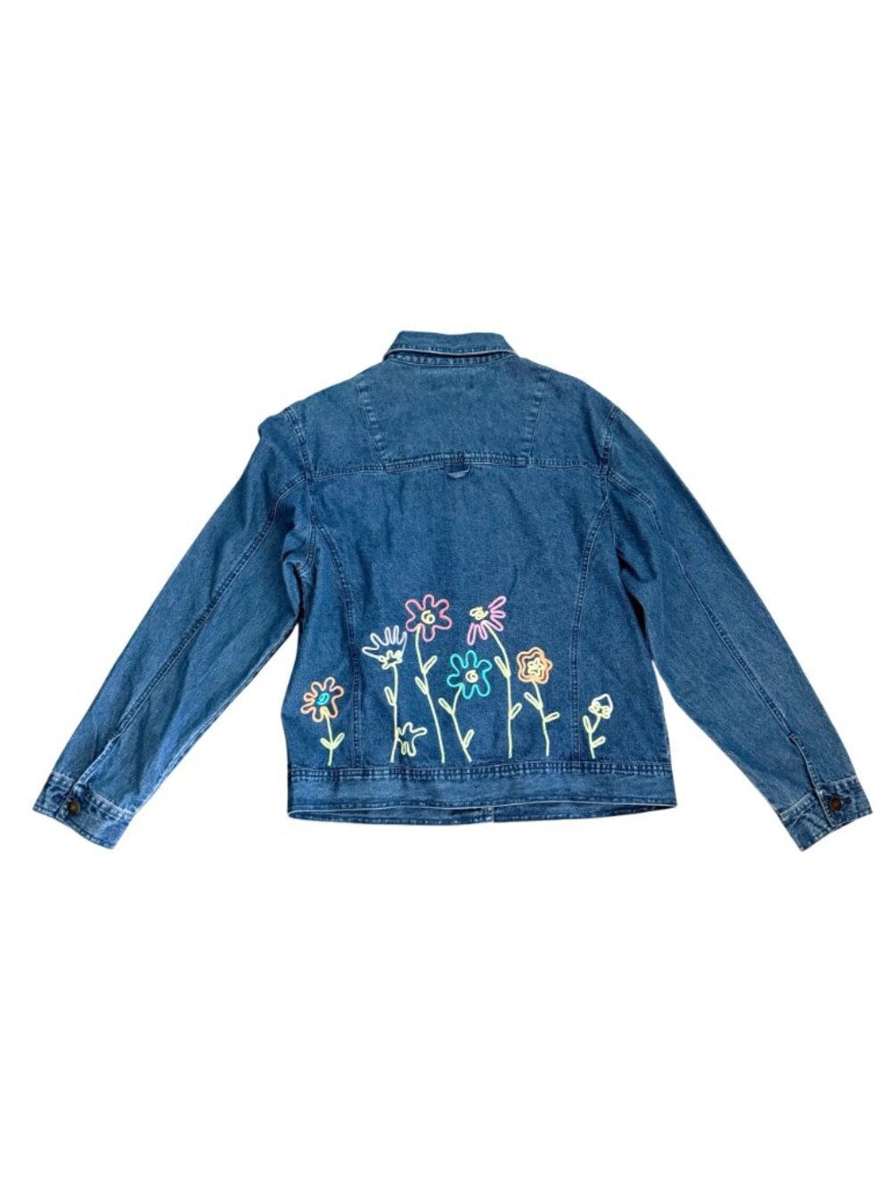 Mandal Bay Floral Denim Jacket L Womens VTG Embroidery Button Front Blue Cotton - Picture 6 of 8